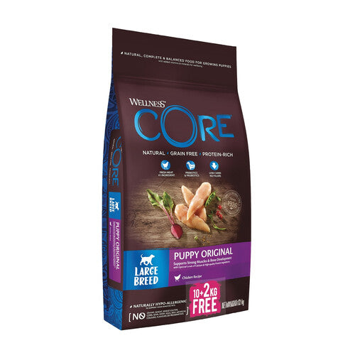 Wellness CORE Chicken Grain Free Dry Puppy Food for Large Breeds 10kg + 2kg Free on Sale