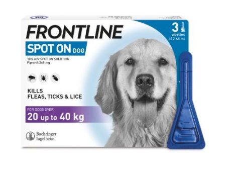 Frontline Spot On Flea Drops for Large Breed Dogs and Puppies (20-40kg) 3 Pipette on Sale