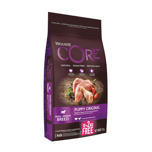 Wellness CORE Grain Free Dry Puppy Food Chicken and Turkey 10kg + 2kg Free Online