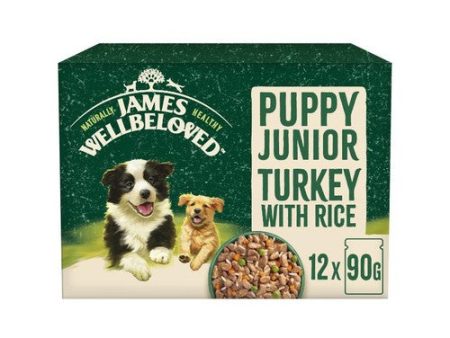 James Wellbeloved Wet Puppy Pouches with Turkey and Rice 10 x 150g For Sale