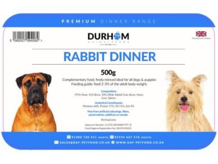 Durham Animal Feeds Raw Dog Food- Rabbit Dinner 500g Online now