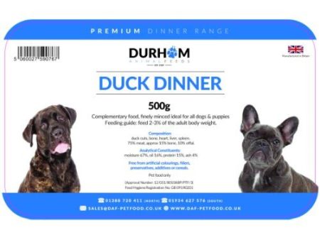 Durham Animal Feeds Raw Dog Food-  Duck Dinner 500g on Sale