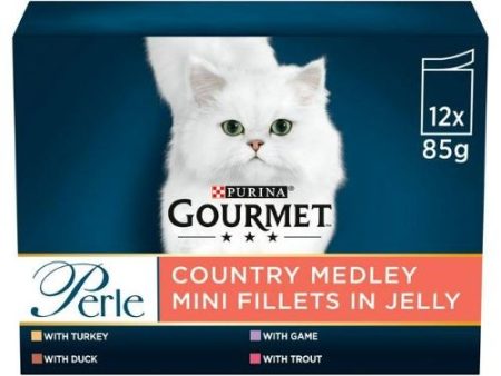 Gourmet Perle Country Medley Mini Fillets in Jelly Cat Food Pouches 12x85g For Sale