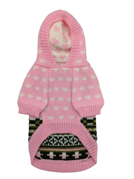 Petstop Dog Christmas Jumper - Heart Pink Hoodie Hot on Sale