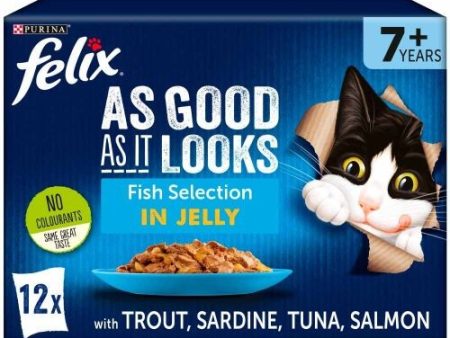 Felix As Good As It Looks Senior Cat Pouches Fish Selection in Jelly 12 x 100g For Sale