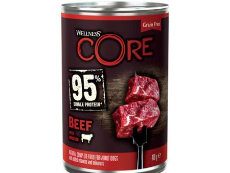 Wellness Core 95% Beef with Broccoli Wet Adult Grain Free Wet Dog Food 6 x 400g Supply