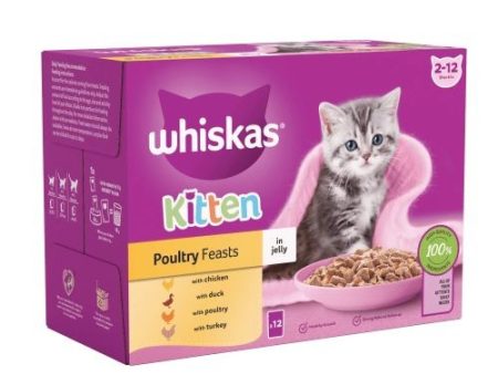 Whiskas 2-12 Months Kitten Food Pouches Poultry Selection in Jelly 12 x 100g on Sale