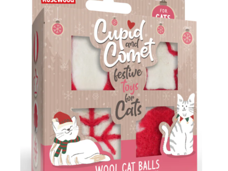 Cupid & Comet Christmas Cat Toy - 4 Pack Cat Wool Balls Cheap