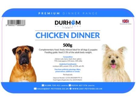 Durham Animal Feeds Raw Dog Food- Chicken Dinner 500g Online Sale