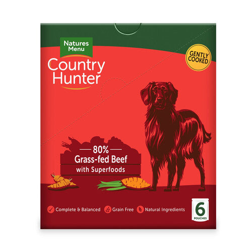 Natures Menu Country Hunter Superfood Grain Free Beef Wet Dog Food Pouches 6 x 150g For Sale