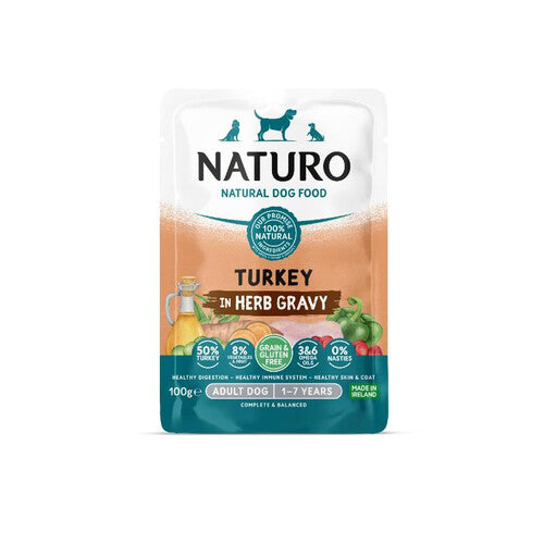 Naturo Adult Dog Food Grain & Gluten Free Turkey in Herb Gravy 100g x 12 For Sale