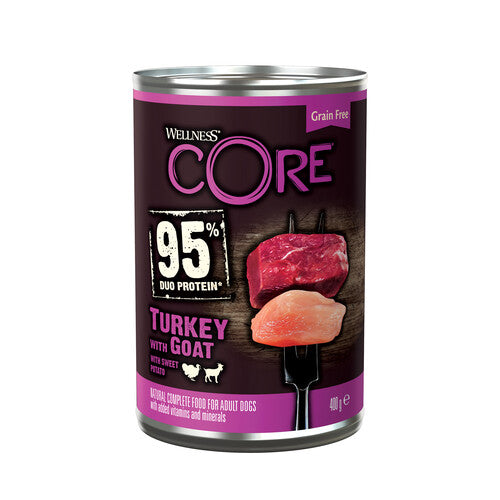 Wellness Core Wet Dog Food Can with 95% Turkey and Goat with Sweet Potato 6 x 400g Hot on Sale