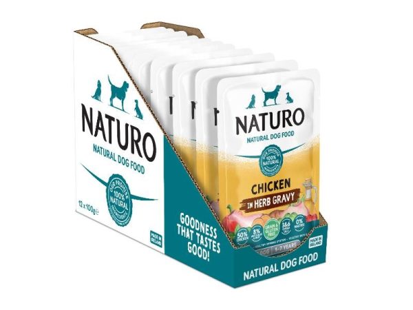 Naturo Adult Dog Food Grain & Gluten Free Chicken in Herb Gravy 100g x 12 For Sale